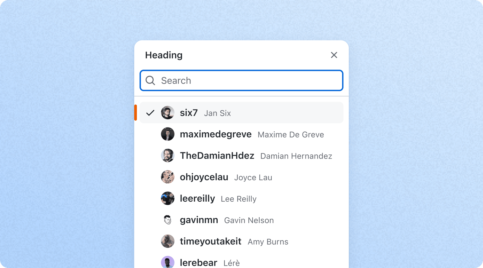 RetroGlitch search and mentions component with avatars