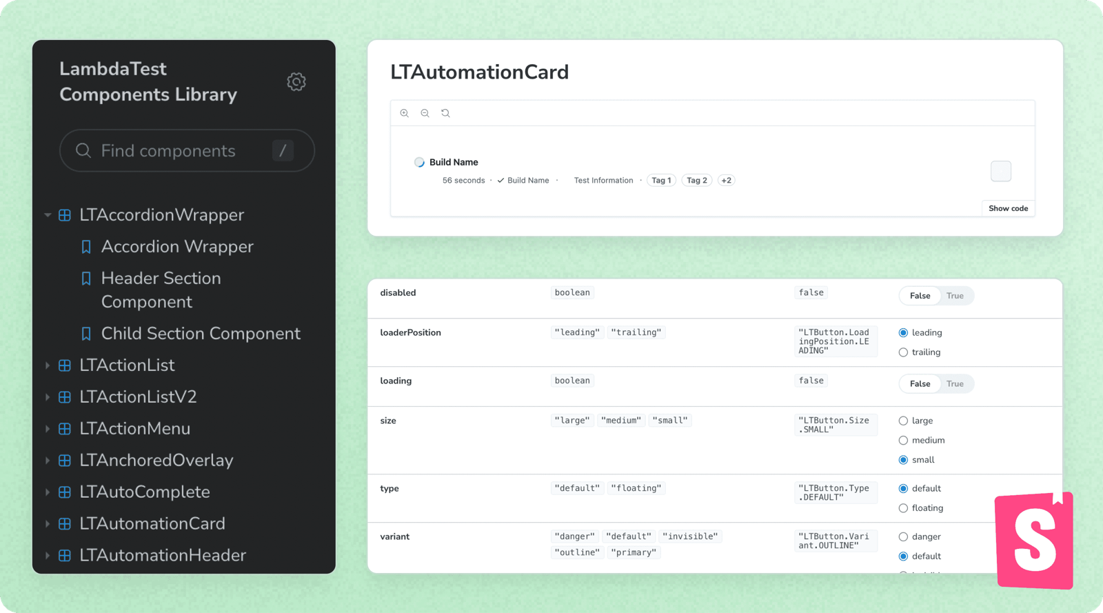 RetroGlitch Storybook documentation for the automation card component