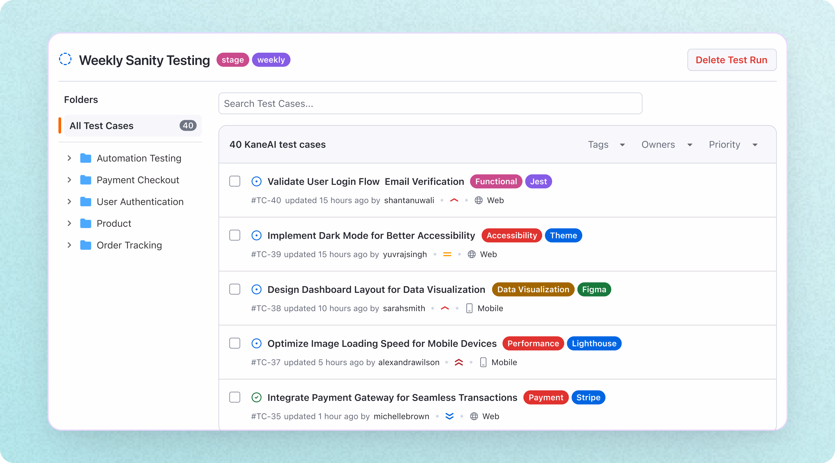 KaneAI — promoting an AI session into a structured test case with metadata and ownership.